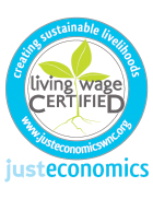 Living Wage Certified logo from Just Economics certifying TVS as a Brevard local business with an inclusive workforce.