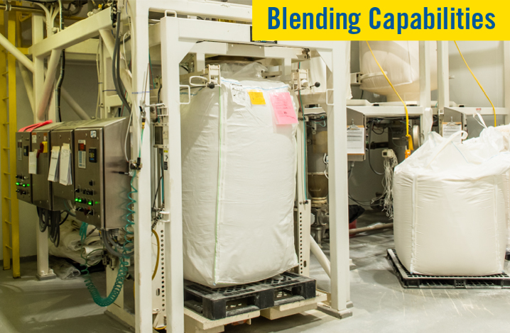 Double helix ribbon blenders process 1500 pounds of blended product.